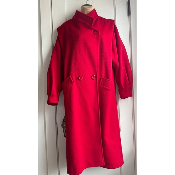 Vintage Red Wool Coat Petite M/L Double Breasted Midi Made In USA 80s 90s - Picture 4 of 14